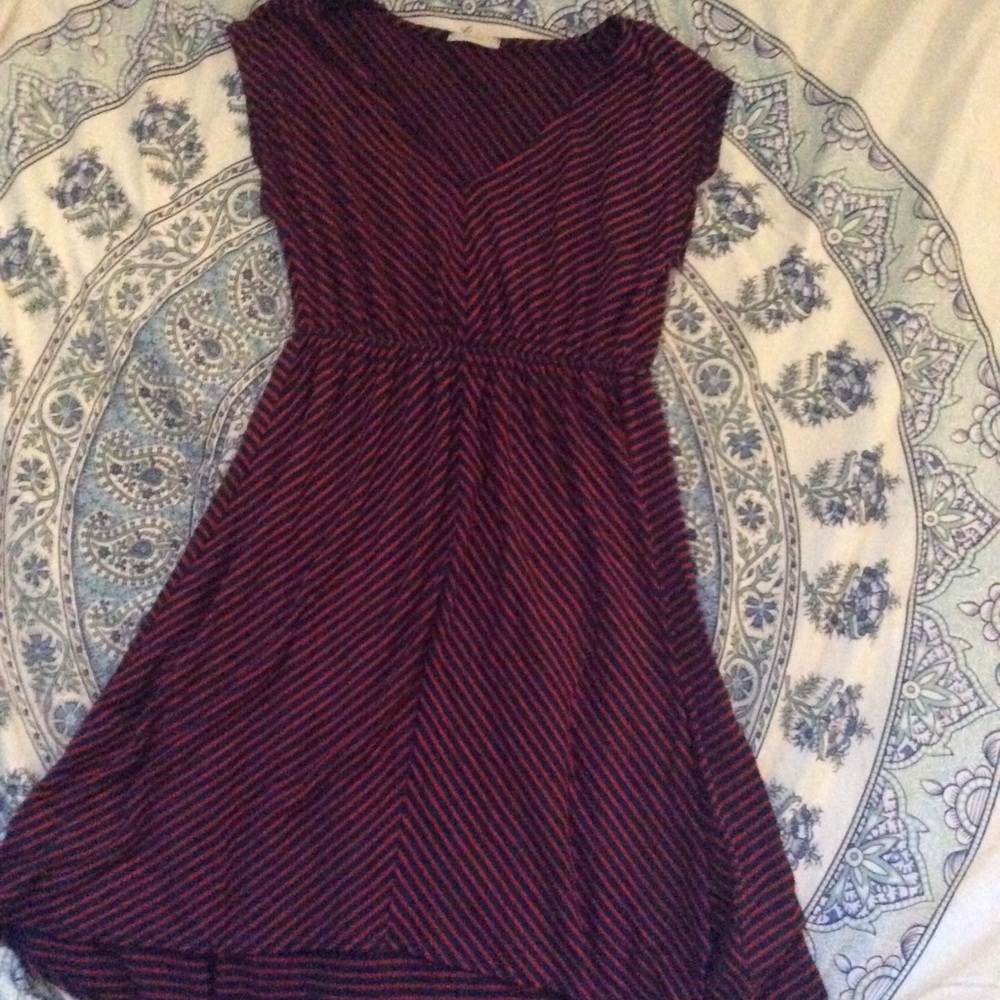 Dark red and navy blue striped dress.